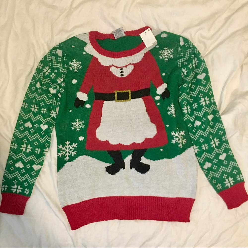 NWT green Mrs. Claus body ugly Christmas sweater